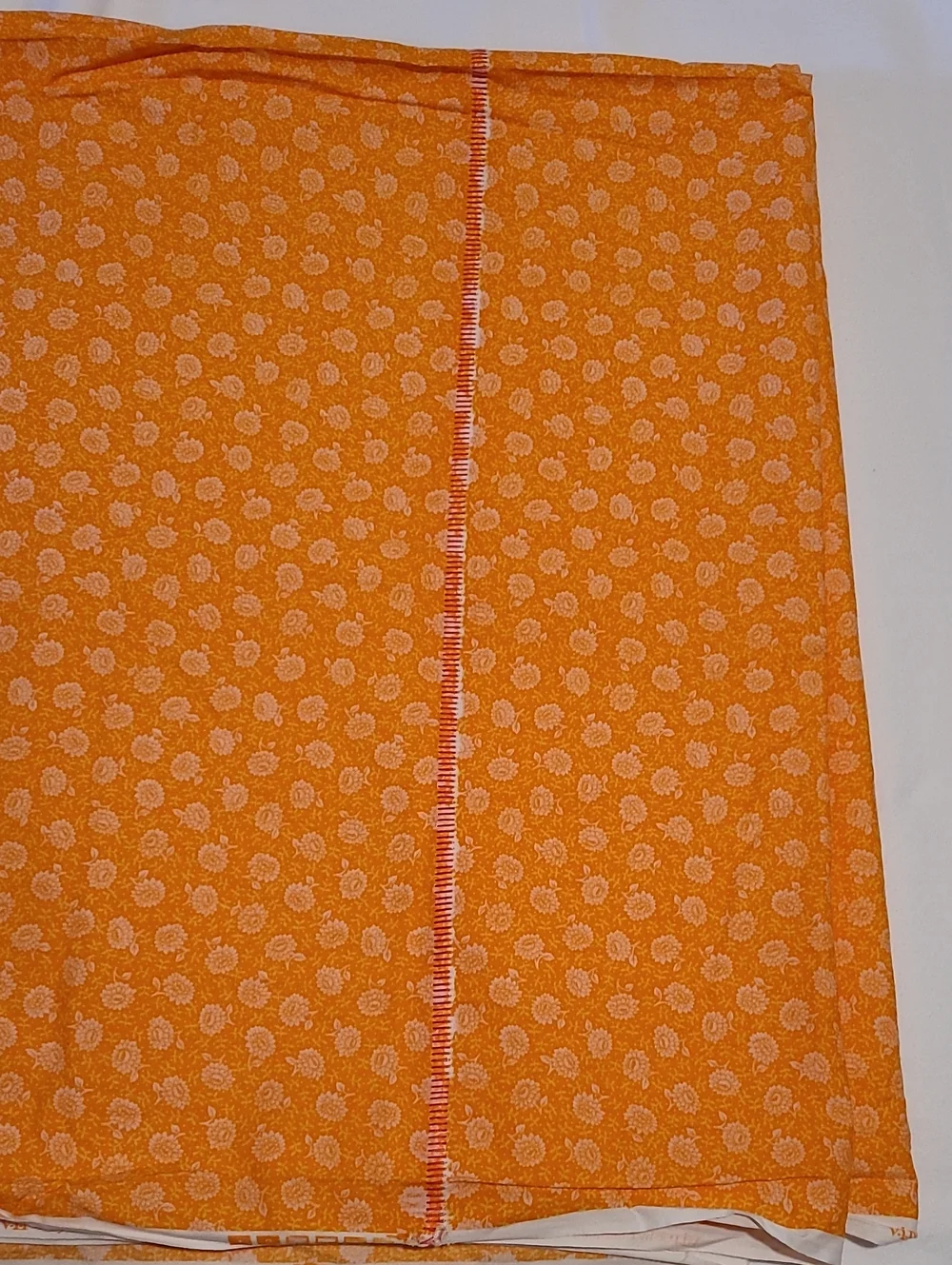 Fabric Orange White Flowers, Over 4 Yards, Sewing Quilting Crafting Cotton